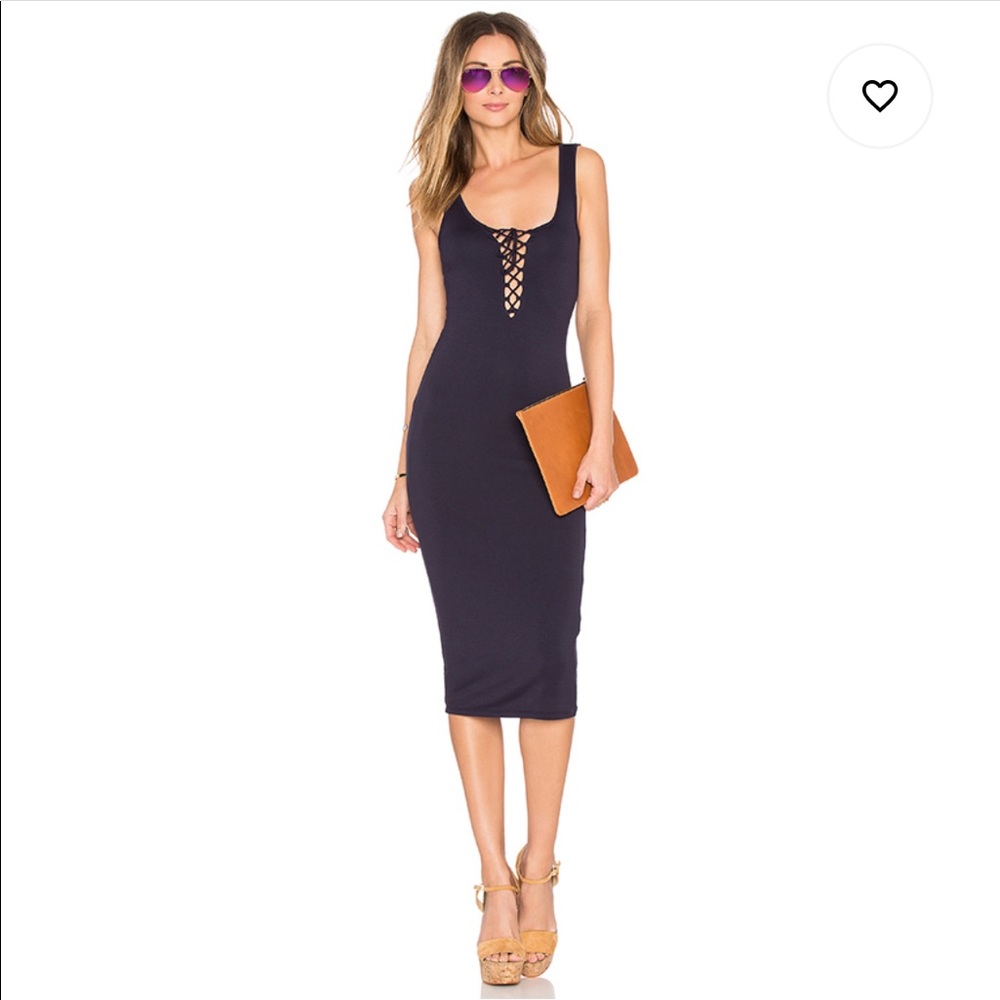 Bardot Lace Up Dress in Navy